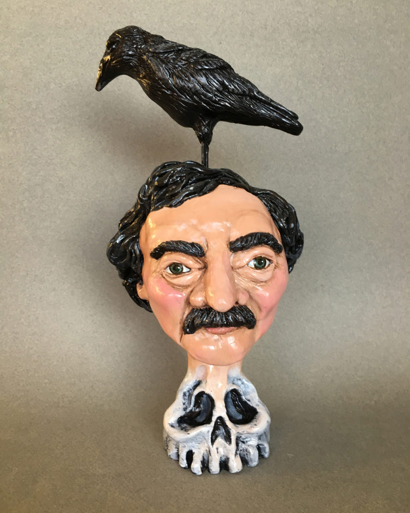 </br><p align="left"><strong><em>Poe With Raven</em></strong></br>11.5" tall</br>Polymer, acrylic</br>$185</br><strong><a href="https://checkout.square.site/buy/AACP4L73NQ2UVWUCIZCUULDO">PURCHASE</a></strong></p><br>