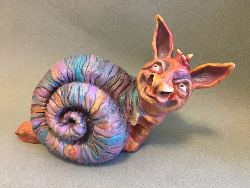 </br><p align="left"><strong><em>Roland Snail</em></strong></br>8" tall</br>Ceramic, underglaze, acrylic</br>$350</br><strong><a href="https://checkout.square.site/buy/PPFJDGDM3VMYVPH75MU37LUD">PURCHASE</a></strong></p><br>